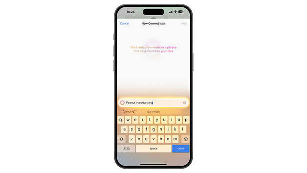 A smartphone screen displaying a text input interface for creating a new emoji.