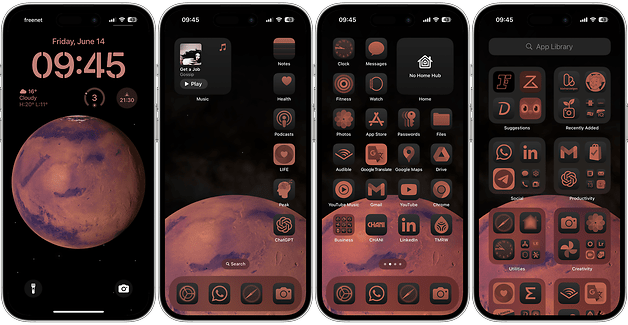 Screenshots of the news Dark Mode setups on iOS 18