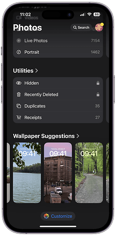 Screenshots of the Photos app user interface on iOS 18