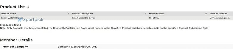 Product list showing Galaxy Watch8 Classic details from Samsung Electronics Co., Ltd. Product list showing Galaxy Watch8 Classic details from Samsung Electronics Co., Ltd.