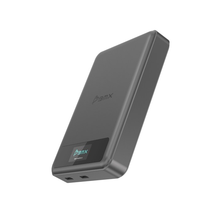 SolidSafe power bank from BMX, featuring a sleek design with a digital display and multiple charging ports.