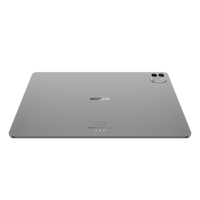 Back view of an Honor tablet with a sleek design, displaying the IMAX Enhanced logo and camera module.