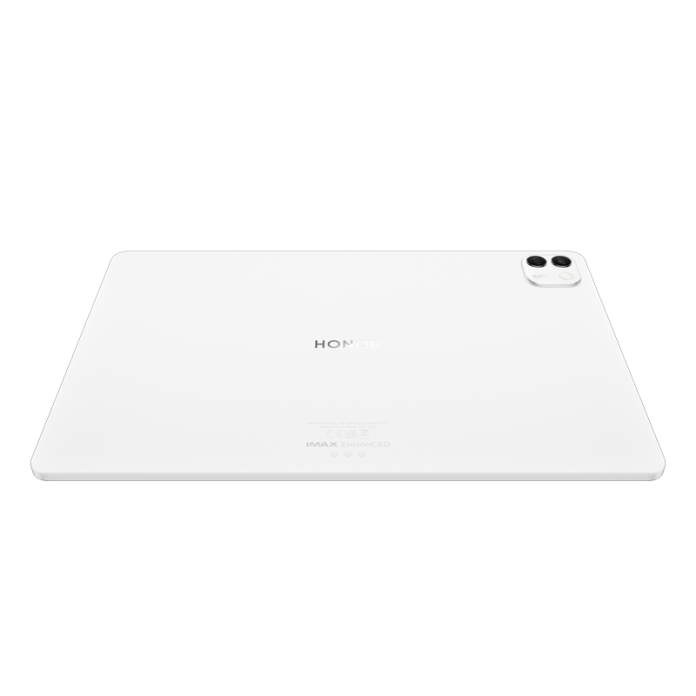 Back view of a white tablet device with the brand name 'HONOR' and camera modules visible.